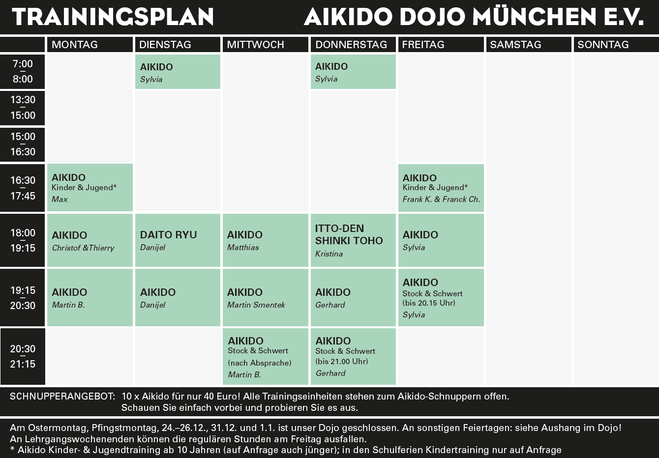 Trainingsplan Aikido Dojo München